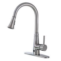 Robinet de cuisine monocommande extractible en nickel brossé, design durable et élégant - Product Image 1