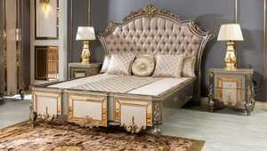 Cama de lujo tallada a mano con tocador a juego, cama tallada italiana con mesa auxiliar, cama king size tallada de estilo europeo - Product Image 6