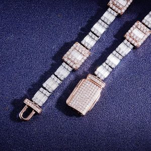 An Illusion unique hip hip chain 22 inch 12 mm custom piece two tone 925 sterling silver moissanite diamonds unisex chain <b>tester</b> - Product Image 3