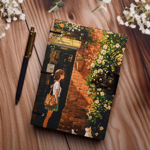 Girl Standing on the Door Wall Printed Cardboard <b>Journal</b> | Hardcover Notebook | 200 White Pages | 7x5 Writing Diary - Product Image 6