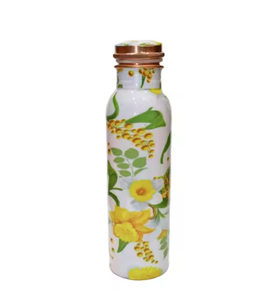 Ensemble cadeau de bouteille d'eau en cuivre à motif floral doux avec deux verres en cuivre, design botanique, réutilisable, pour les voyages, le bureau, la maison, décoration - Product Image 3