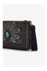 Venta al por mayor de cuero impreso a mano embrague para las mujeres nueva mano-Tooled antiguo negro de cuero de vaca cartera/embrague - Product Image 5