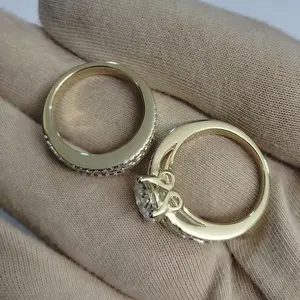 Tishya Diamond 3.00Ct Round Cut Moissanite Bridal Set Engagement Ring 14k <b>Yellow</b> Gold Plated Prong Set Romantic Style - Product Image 3