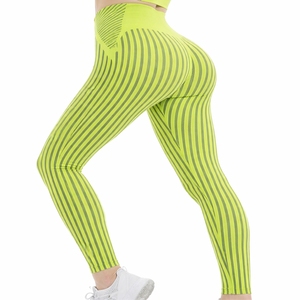 Women Yoga Set Two Piece <b>Crop</b> Sports Top Striped <b>Leggings</b> Workout Outfit <b>Crop</b> Sports Top Full Length Modern Pattern Flexible Fit - Product Image 3