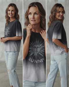 Women Oversized Crew Neck Short Sleeve Loose Fit Shirt Sun Faded Print Gradient Color Cotton T Shirt Summer Casual Shirt Ladies - Product Image 6