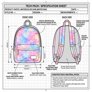 Sac à cordon imprimé aquarelle rose blush, pêche, lilas, motif nuage par sublimation avec patch logo en caoutchouc, sac à dos de sport personnalisé pour filles - Product Image 6
