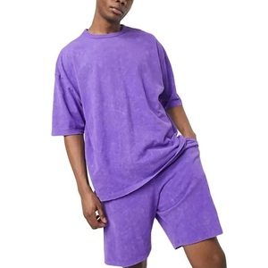 Ensemble short et t-shirt streetwear personnalisé avec logo, délavé à l'acide, écologique, été, 100% fibre de bambou, haute qualité - Product Image 2