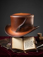 Chapeau haut de forme en cuir marron style steampunk avec fermeture éclair, bicolore, pour cosplay, fête, scène et déguisement