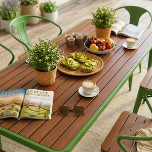 Offre Spéciale – Ensemble <span class=keywords><strong>de</strong></span> Table à Manger Extérieure <span class=keywords><strong>de</strong></span> Luxe 6 Places en Métal Toutes Saisons pour Villa, Cour, Terrasse – Vert - Product Image 5