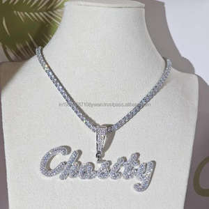 Colgante personalizado con nombre de escritura en plata de ley 925 con diamantes VVS Moissanite Bling Hip Hop Jewelry - Product Image 1