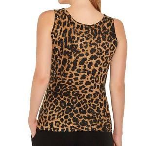 Top de punto con estampado de leopardo para mujer, cuello redondo, informal, sin mangas, tela transpirable, longitud regular - Product Image 3