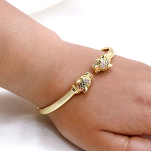 925 Silver Gold Plated Leopard Head Fine Cuff <b>Bangle</b> <b>Bracelet</b> Zircon Unisex Jewelry for Anniversary Gift Party - Product Image 6