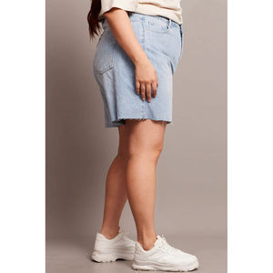 Shorts en jean décontractés pour femme, taille haute, ourlet brut, avec cordon de serrage, grandes tailles, non extensibles, respirants, 100 % coton, imperméables - Product Image 3