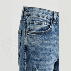 Men's Slim Fit High Waist Distressed Ripped Straight Leg Denim Jeans Cotton Casual <b>Spring</b> Style Pants - Product Image 5