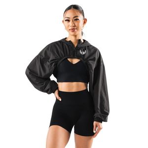 Women's Black Cropped Windbreaker <b>Jacket</b> Lightweight Full Zip <b>Workout</b> Running Gym Activewear Long Sleeve Athletic <b>Jacket</b> - Product Image 1