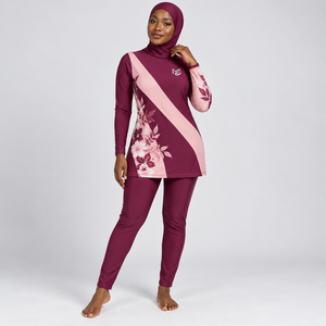 Ensemble burkini élégant 2 pièces, confectionné avec un tissu flexible, coupe confortable et construction durable pour la natation et la plage. - Product Image 1