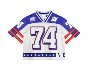 เสื้อเจอร์ซีย์แฟนทีมอเมริกันฟุตบอลแบบกำหนดเอง เสื้อครอปฟุตบอลแบบซับลิเมชั่นสำหรับทุกเพศ เสื้อยืดตาข่ายทรงบ็อกซี่แบบสากล เสื้อเจอร์ซีย์ - Product Image 1