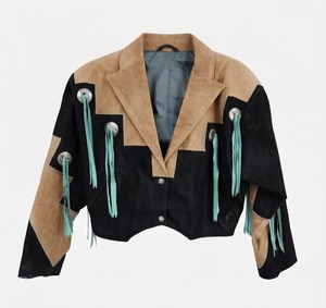 Blazer en daim noir à franges, manches longues, col rabattu, veste d'automne pour femme, couleur unie, longueur courte - Product Image 2