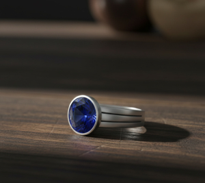 925 Sterling <b>Silver</b> Rhodium Plated Classic Bezel Setting Blue Sapphire Look Fine <b>Adjustable</b> Eternity Band Wedding <b>Ring</b> for Gift - Product Image 4