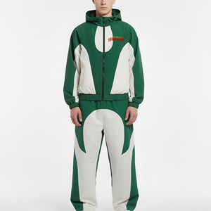 Sudadera con capucha personalizada de invierno, estampada, de corte regular, con bloques de color, de 2 piezas, estilo urbano, 100% algodón, cortavientos, ligera, con cremallera, holgada - Product Image 1