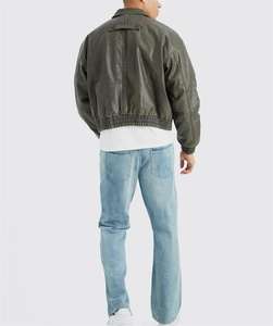 Veste en cuir PU lavé surdimensionnée de haute qualité pour hommes, coupe ample, avec col, coupe-vent - Product Image 5