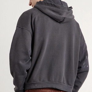 Sweat-shirts à capuche zippés pour hommes, style streetwear, avec logo personnalisé, coupe oversize, en coton épais 100%, imprimés, effet vintage délavé à l'acide et usé - Product Image 3