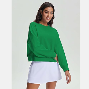 Sweat-shirt à col rond vert unisexe, coupe ample, couleur unie, tricoté, coupe classique, polaire d'hiver, logo personnalisé - Product Image 5
