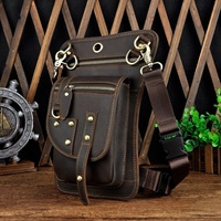 Tas Pinggang Kulit Asli Custom untuk Motor, Hiking, Pinggul, Paha, Bergaris, Resleting, Gaya Vintage, Anti Maling, Unisex, Bentuk Barel