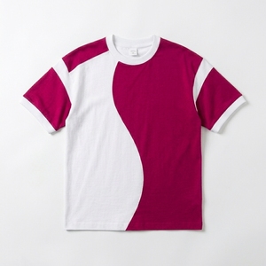 T-shirt décontracté pour homme à manches courtes, col rond, tricoté, coupe classique, respirant, design uni blanc et magenta, color-block - Product Image 1