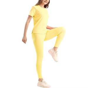 Women's Yellow Tracksuit Short Sleeve Crew Neck Full Length <b>Pants</b> Elastic Waist Casual Wear Breathable Lightweight Summer Style - Product Image 3