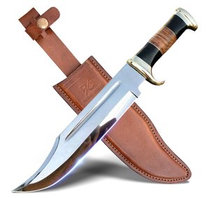 Hunting Knife Stainless Steel Serrated Edge Leather Sheath <b>for</b> Outdoor Camping & Hiking <b>Survival</b> <b>Kit</b> hand made Bowie J2 steel - Product Image 1