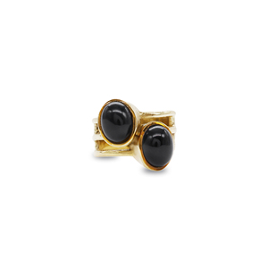 <b>Gold</b> Plated Brass Double Black Onyx Bohemian Geometric Statement <b>Ring</b> - Product Image 1