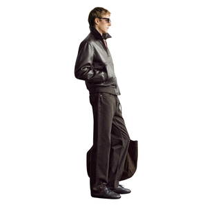 Men's Dark Brown Genuine Leather Oversized Blouson Jacket Shirt Collar <b>Zip</b> Front Relaxed Premium OEM Casual Streetwear Outerwear - Product Image 4