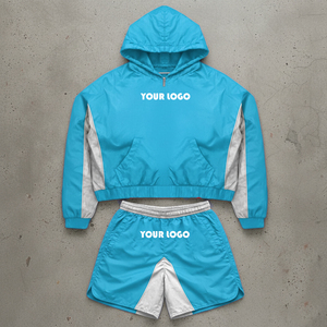 Custom Men 2-Piece Pleated Nylon Breathable Running Suit UV Light Reflective Windbreaker Tracksuit <b>Zip</b> <b>up</b> <b>Jacket</b> and Short Set - Product Image 3