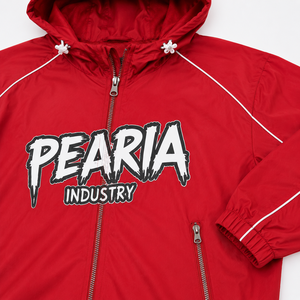 Ensemble survêtement coupe-vent rouge pour homme, veste à capuche légère en nylon et pantalon de jogging, vêtements de sport avec logo personnalisé - Product Image 3