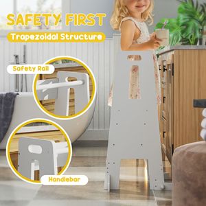 Torre per Bambini Regolabile Bianca con Ringhiera di Sicurezza e Maniglia per Uso in Bagno o Cucina - Product Image 5