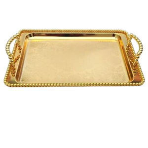 Bandeja de té marroquí de cobre hecha a mano, nueva, moderna, grabada, de metal, de lujo, árabe, con asas, en oferta al por mayor - Product Image 6