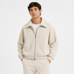 Custom <b>Mens</b> for <b>Sherpa</b> Fleece Breathable Full Zip Stand Collar Casual Winter Bomber <b>Jacket</b> Soft Warm Streetwear Outerwear - Product Image 1