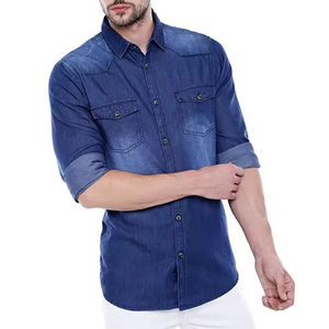 Chemises en denim tricotées à manches longues de qualité supérieure pour hommes, chemise décontractée pour hommes, produits les plus vendus, logo personnalisé, respirant - Product Image 6