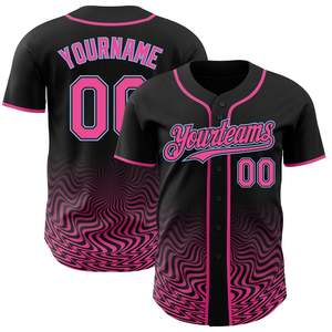 Maillot de baseball personnalisé sublimé noir rose motif vague unisexe adulte manches courtes respirant boutonné devant tenue d'équipe - Product Image 1