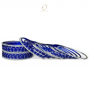 Juego de Brazaletes de Acero Inoxidable Azul para Niñas, con Zirconia Plateada Brillante de Alta Gama, Estilo Indio para Bodas - Product Image 4