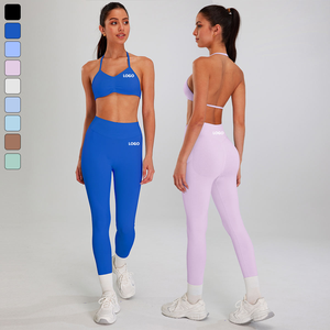 2026 Custom Logo Solid Breathable Yoga <b>Leggings</b> Women High Waist <b>Flare</b> Pants Cross Back Sports Bra 6 Piece Workout Gym - Product Image 1