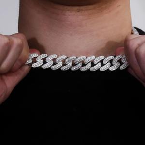 Collier chaîne à maillons personnalisé plaqué or et or blanc, serti de pierres rondes brillantes au laser, bijoux unisexes haut de gamme, couleur D - Product Image 5