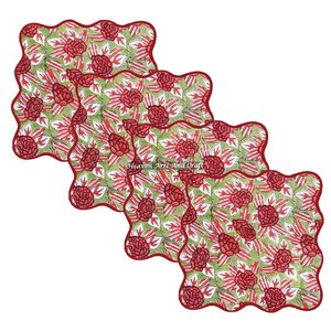 Indian Cotton Hand Block Print Floral Table Scallop Napkin Set Customizable Square Embroidered Scallops Mix Match Indian Floral - Product Image 5