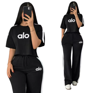 Y71637 Ensemble Sport Décontracté Femme Américaine et Européenne, Nouvelle Collection Été, Pantalon Ample à Jambes Larges, Deux Pièces - Product Image 2
