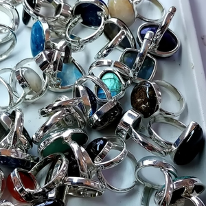 Elegant Mix Gemstone <b>Rings</b> | Natural Crystal Jewelry | Multi Stone Statement <b>Ring</b> Silver Plated <b>Adjustable</b> Handmade Fashion - Product Image 2