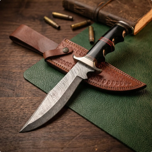Couteau de camping Bowie artisanal en acier inoxydable de qualité industrielle, épaisseur 0,45 mm, manche noir décoratif en métal, pour collection - Product Image 1