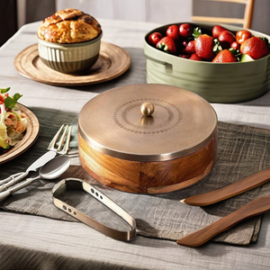 Hot selling <b>Box</b> For Kitchen Wooden Chapati <b>Box</b> For Kitchen Hot Pot Roti <b>Box</b> With Stainless Steel Tong Gold Laser lid - Product Image 6