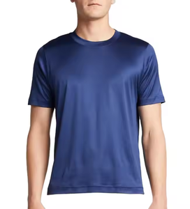 Camiseta de punto de algodón azul marino para hombre, manga corta, cuello redondo, ajuste regular, casual, de secado rápido, color liso, 180g, con logo frontal - Product Image 1