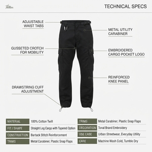Pantalones Cargo Rectos Negros Personalizados OEM para Hombre, 100% Lino, Algodón Encerado, Estilo Urbano, con Refuerzo en la Entrepierna, Pantalones Utilitarios de Fábrica - Product Image 5